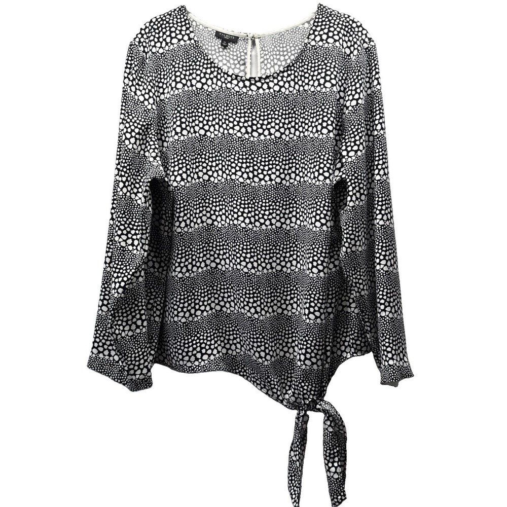 Talbots Women's Top Size 1X Black White Front Tie Long Sleeve Pullover Stripe